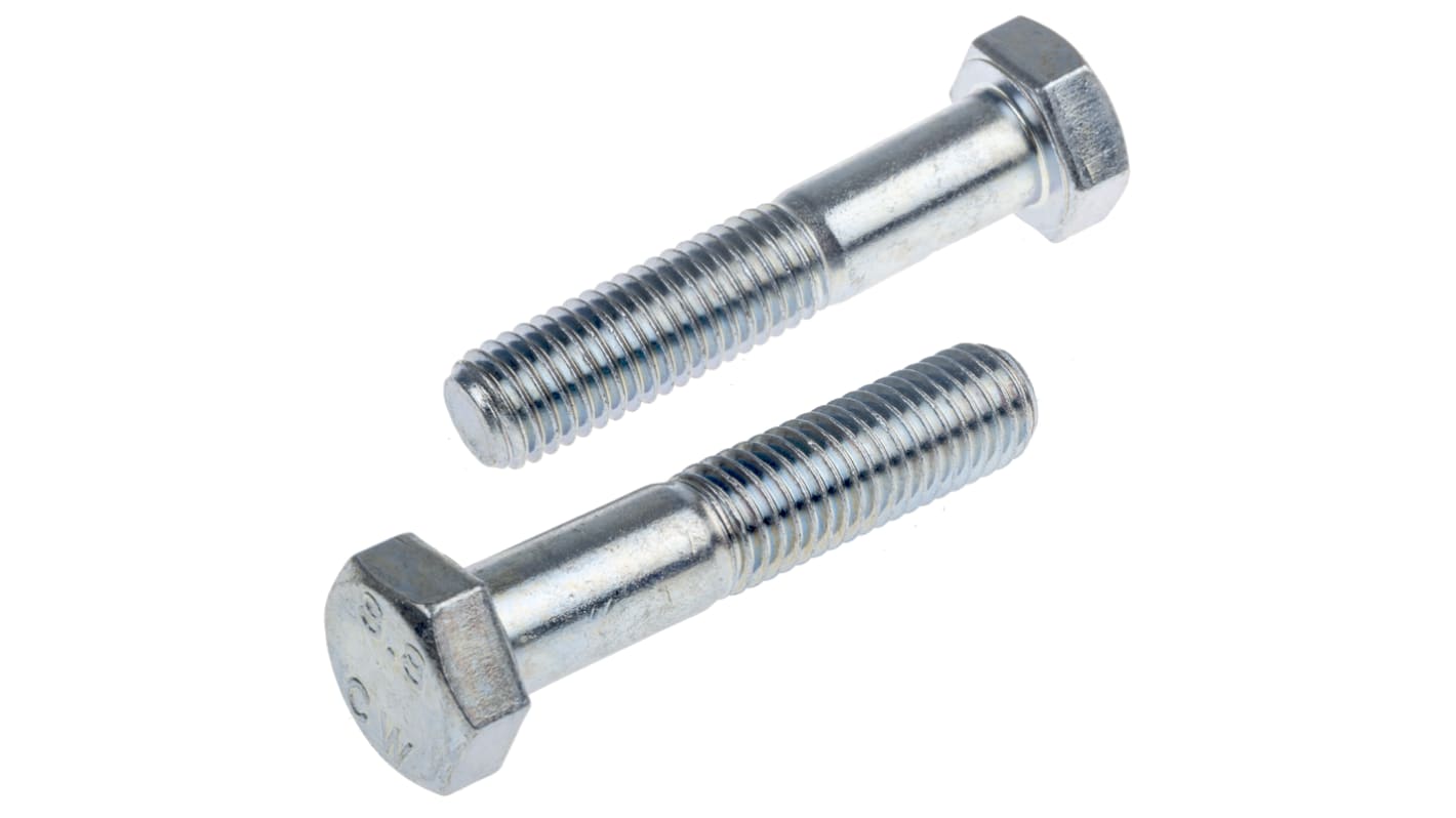 Śruba z łbem sześciokątnym gwint M12 60.0mm skok 1.75mm Stalowe Sześciokątny Powlekane jasnym cynkiem RS PRO