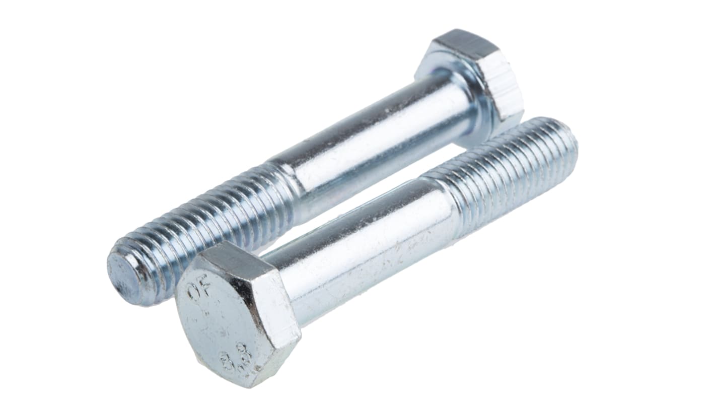 RS PRO Bright Zinc Plated Steel Hex, Hex Bolt, M12 x 70mm