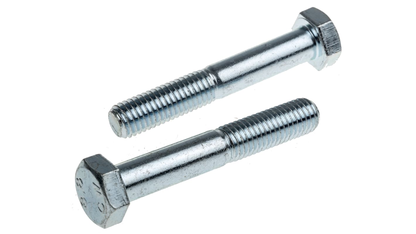 RS PRO Bright Zinc Plated Steel Hex, Hex Bolt, M12 x 75mm