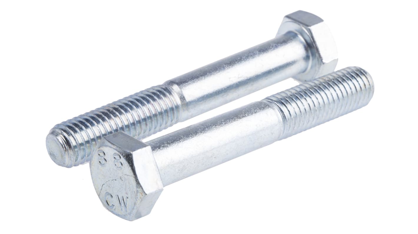 RS PRO Bright Zinc Plated Steel Hex, Hex Bolt, M12 x 80mm