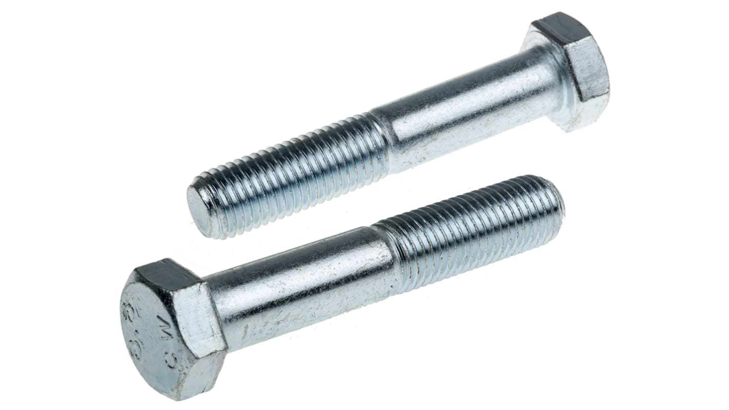 Śruba z łbem sześciokątnym gwint M12 90.0mm skok 1.75mm Stalowe Sześciokątny Powlekane jasnym cynkiem RS PRO