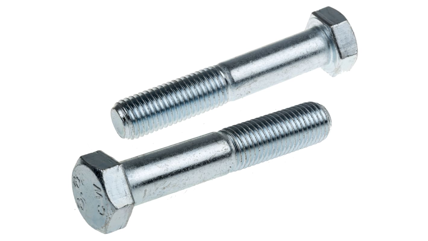 RS PRO Bright Zinc Plated Steel Hex, Hex Bolt, M12 x 100mm