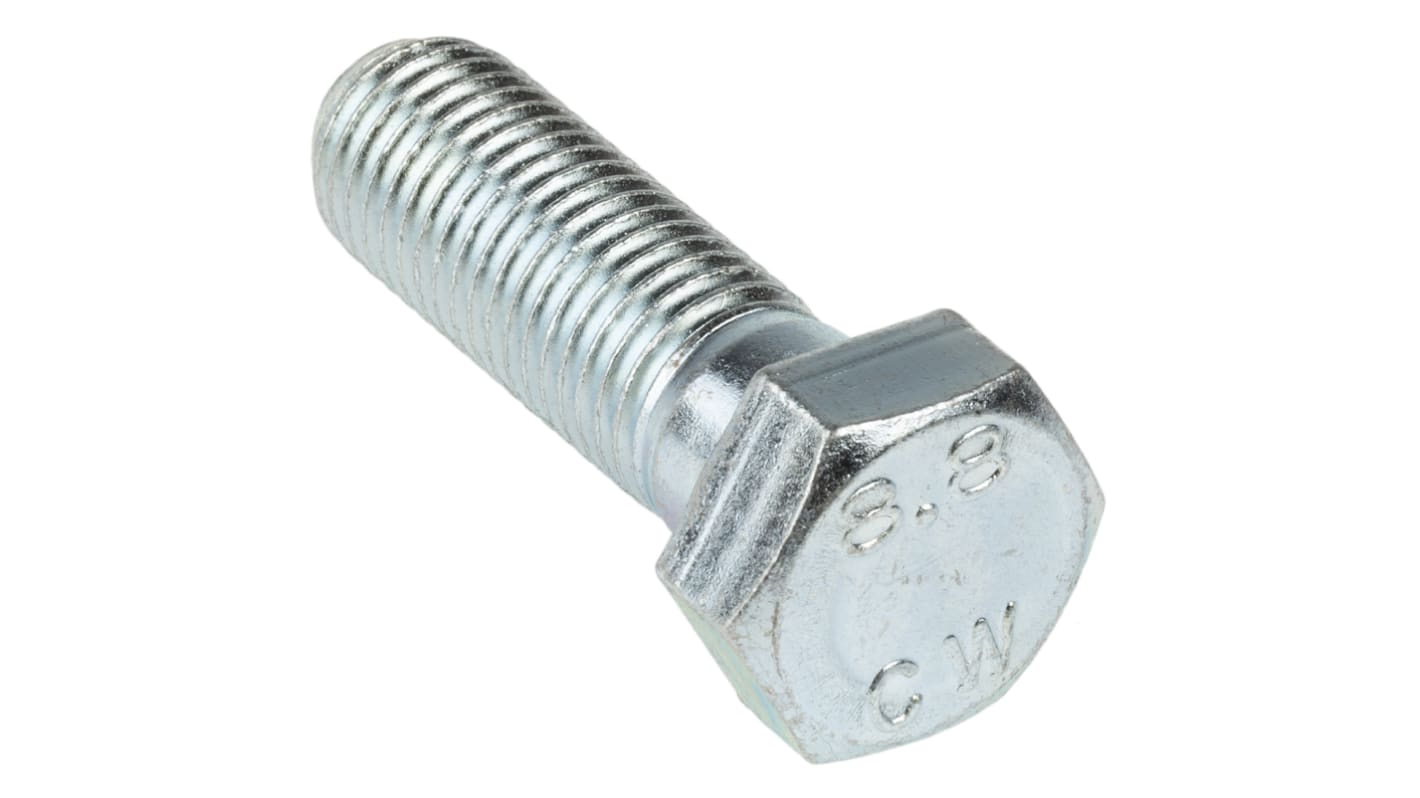 RS PRO Bright Zinc Plated Steel, Hex Bolt, M16 x 50.0mm