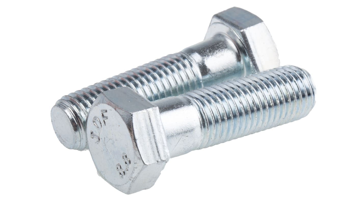 RS PRO Bright Zinc Plated Steel, Hex Bolt, M16 x 55.0mm