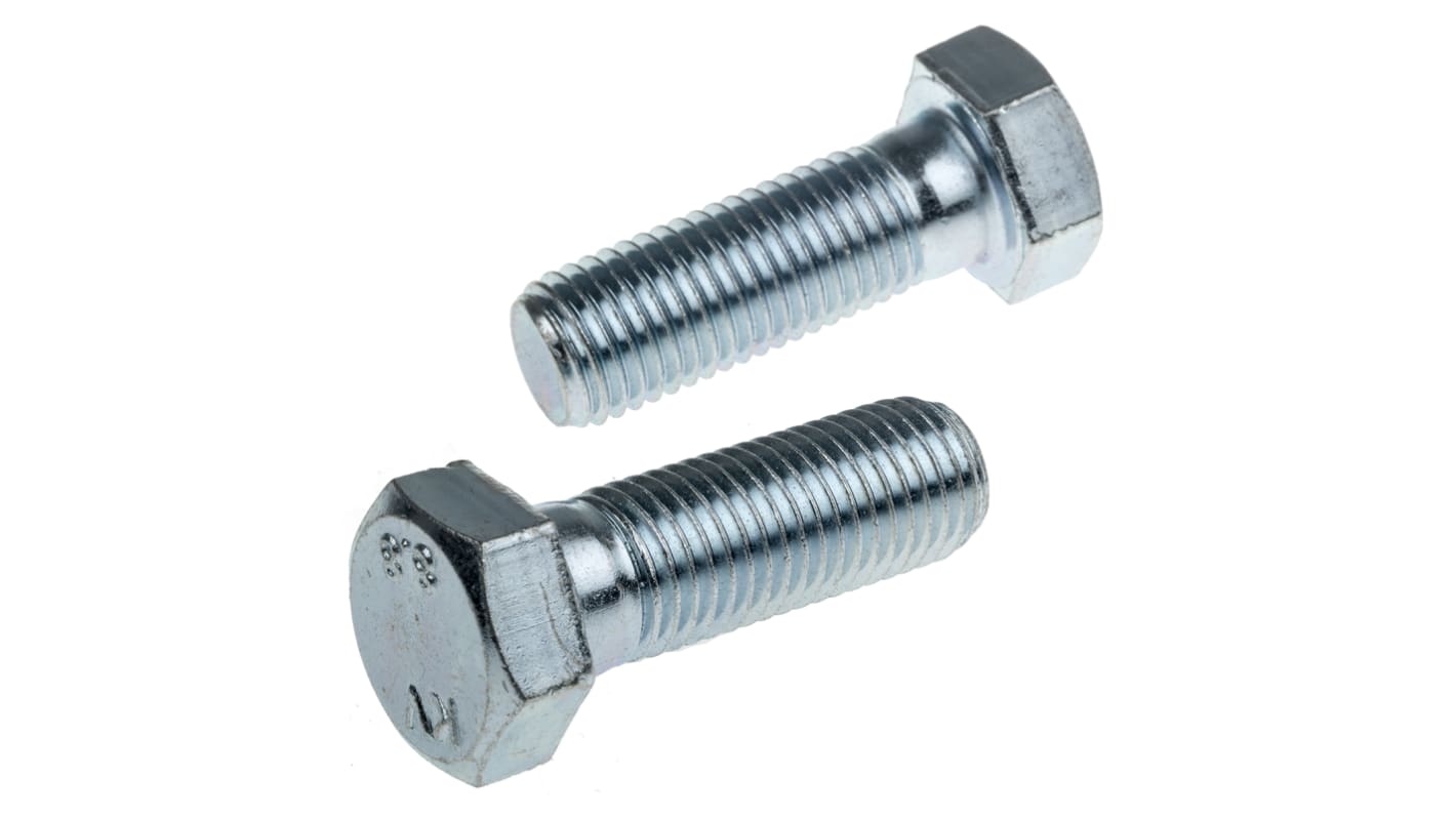 RS PRO Bright Zinc Plated Steel, Hex Bolt, M20 x 60.0mm