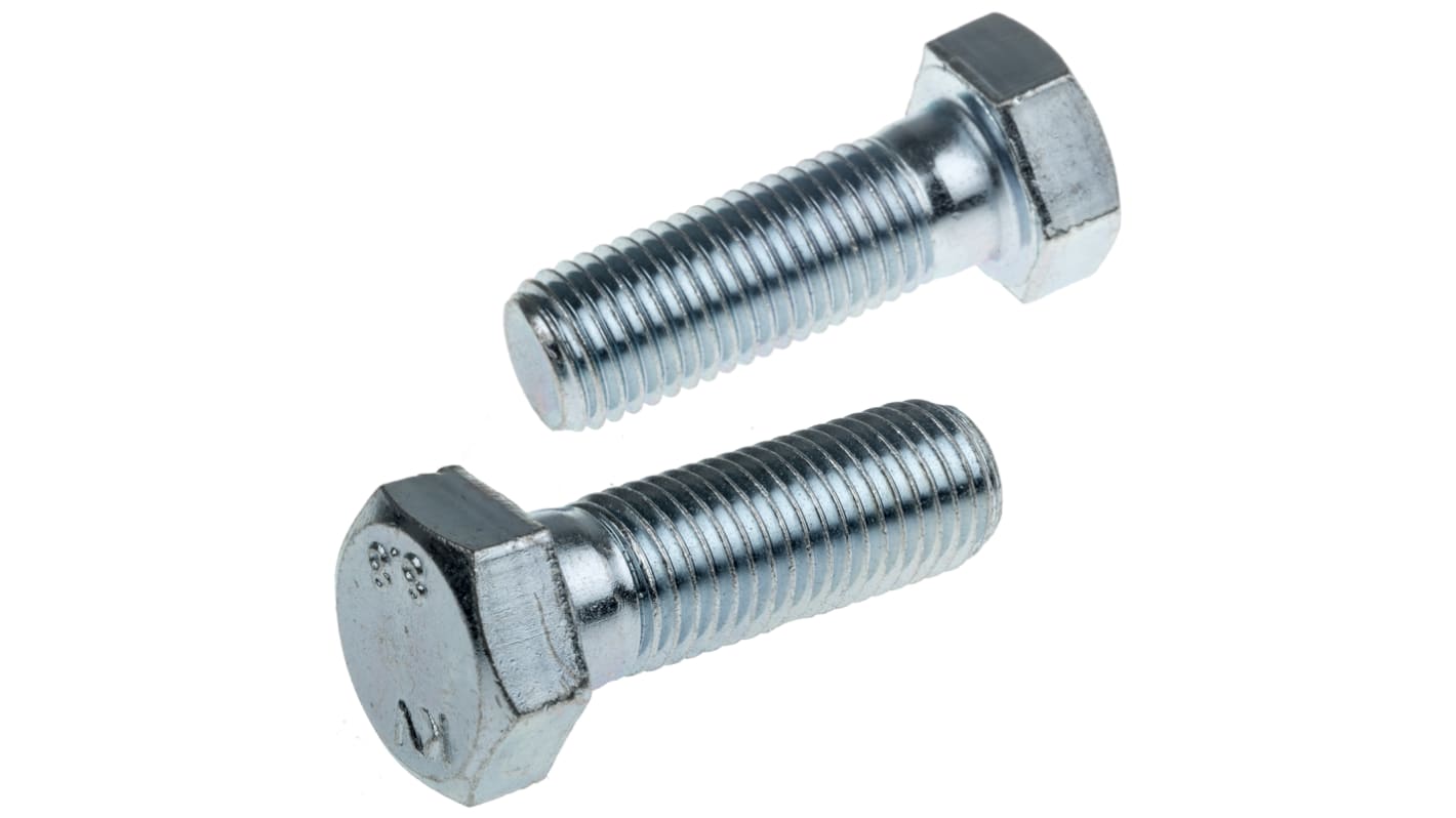 RS PRO Bright Zinc Plated Steel Hex, Hex Bolt, M20 x 65mm