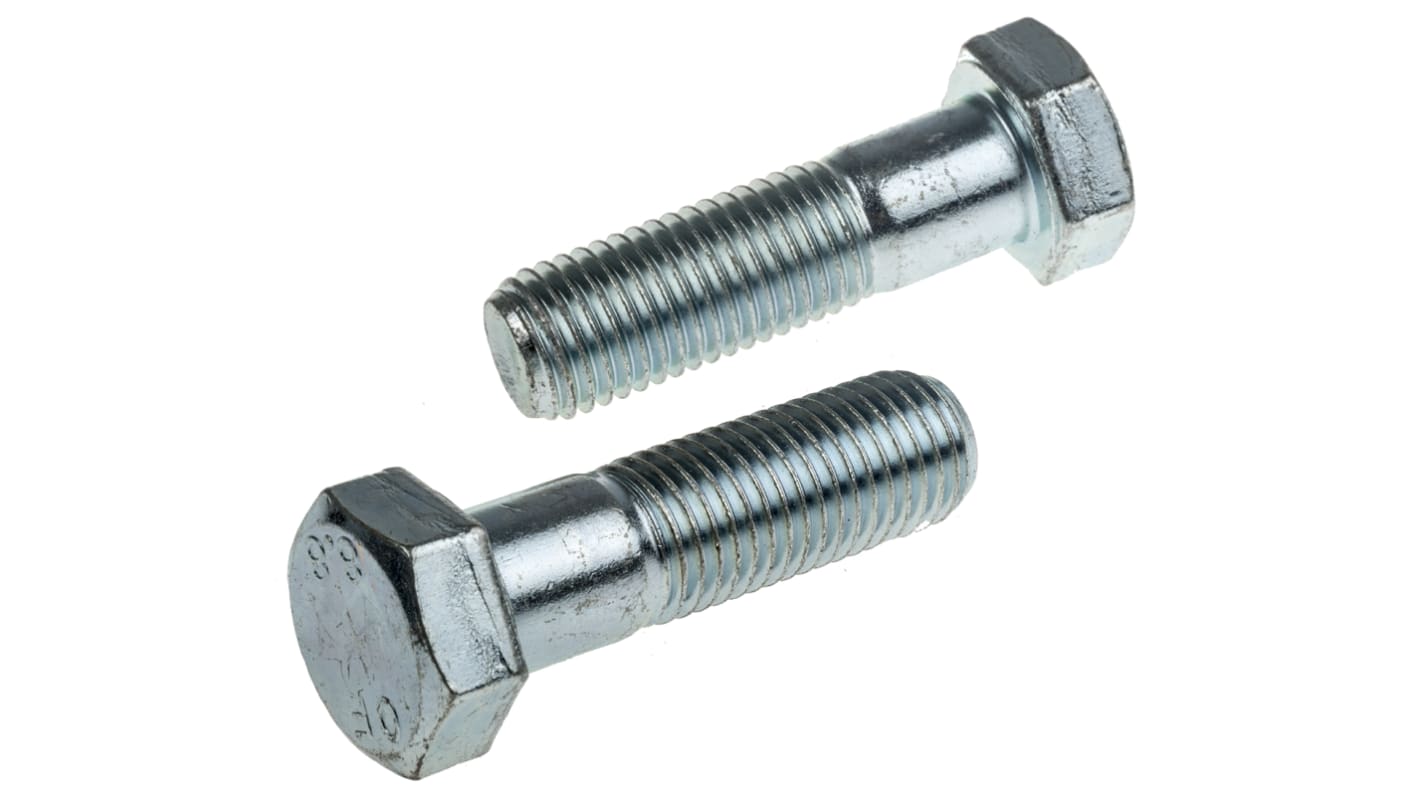 RS PRO Bright Zinc Plated Steel Hex, Hex Bolt, M20 x 70mm