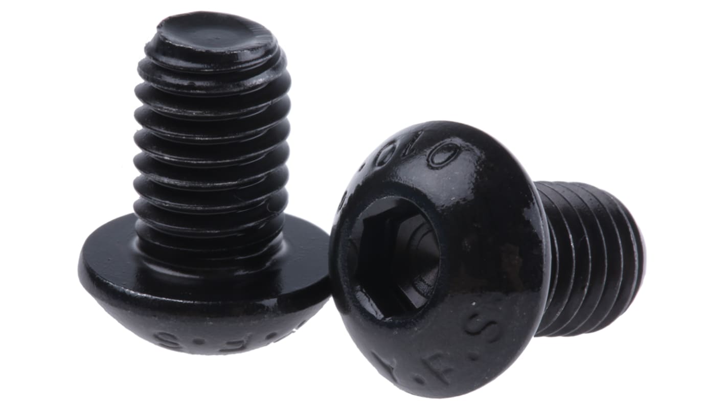 RS PRO Black, Self-Colour Steel Hex Socket Button Screw, ISO 7380, M8 x 12mm