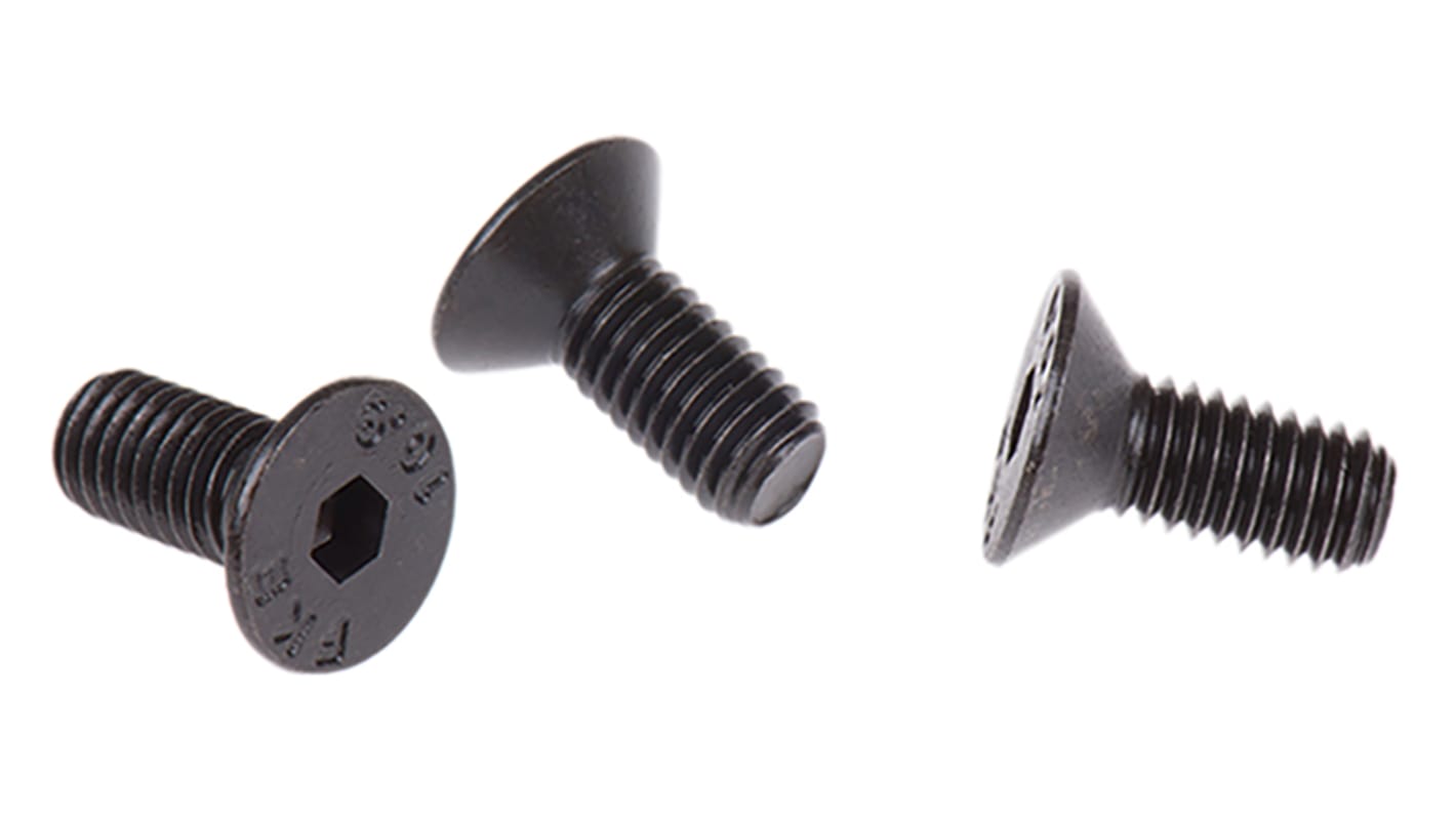 RS PRO M5 x 12mm Hex Socket Countersunk Screw Black, Self-Colour Steel