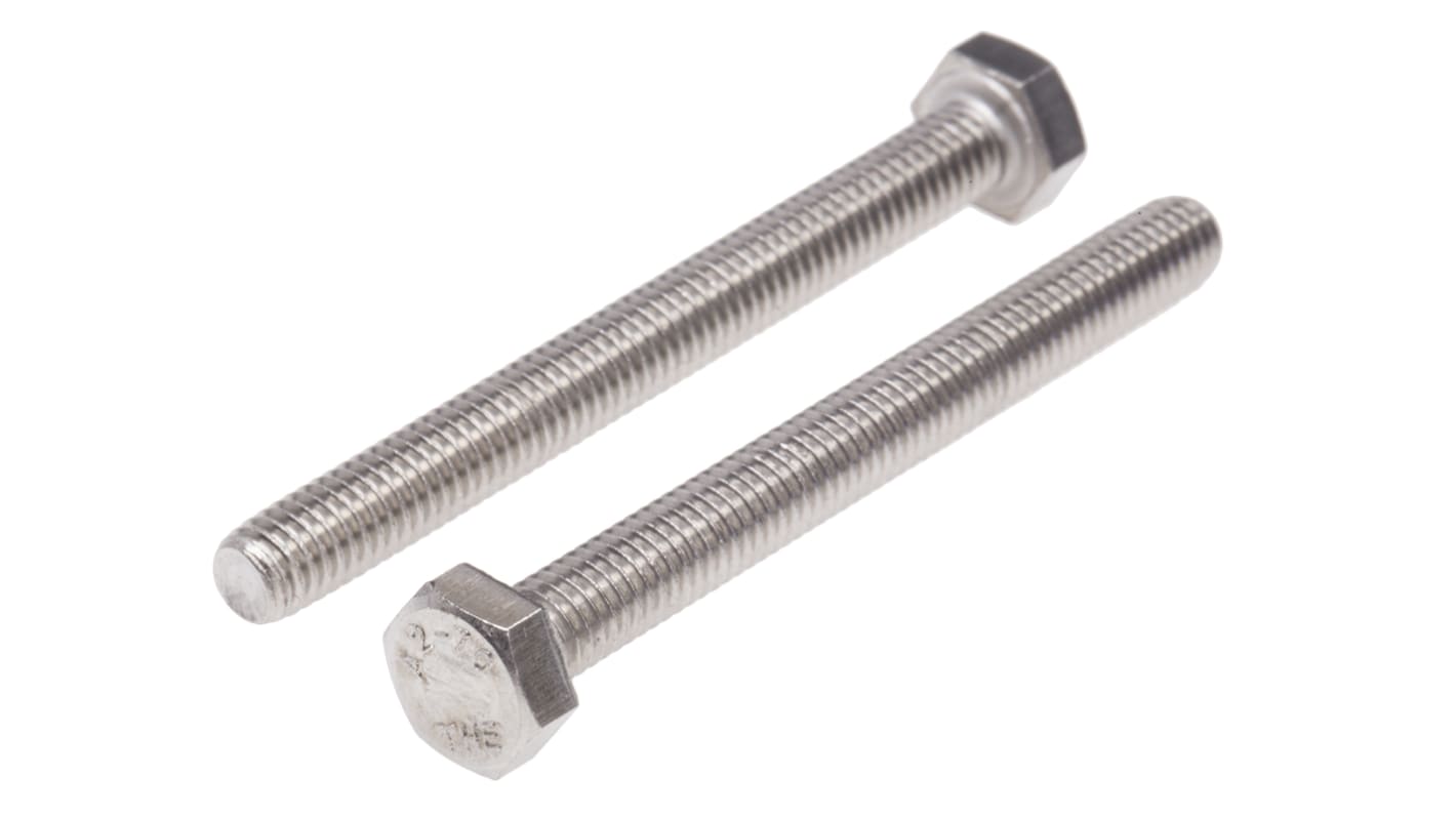 RS PRO Plain Stainless Steel, Hex Bolt, M8 x 70.0mm