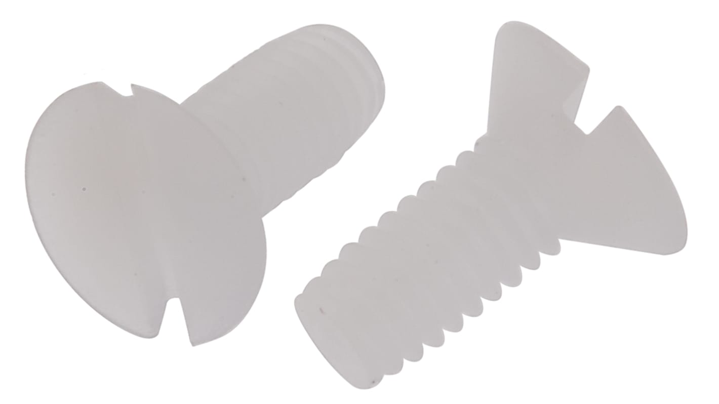 RS PRO Slot Countersunk Nylon Machine Screws, M2.5x6mm