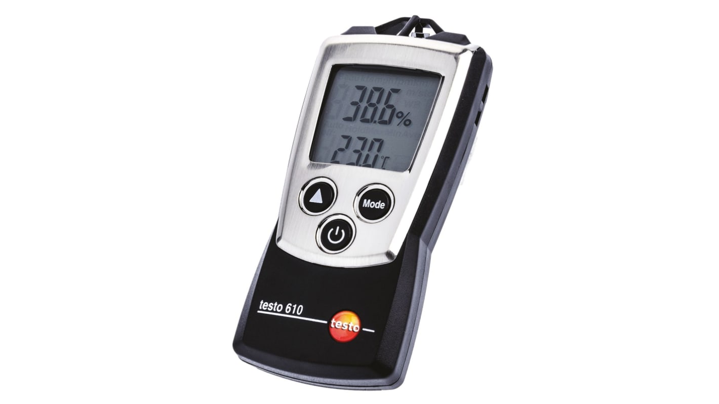 Testo 数字湿度计, 最高+50°C, 最大100%RH, ±0.5 °C温度精度, ±2.5 %RH湿度精度, 610型号