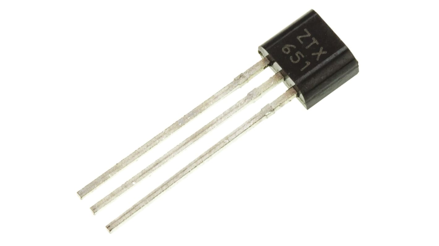 Transistor, ZTX651, NPN 2 A 60 V TO-92, 3 pines, 175 MHz, Simple