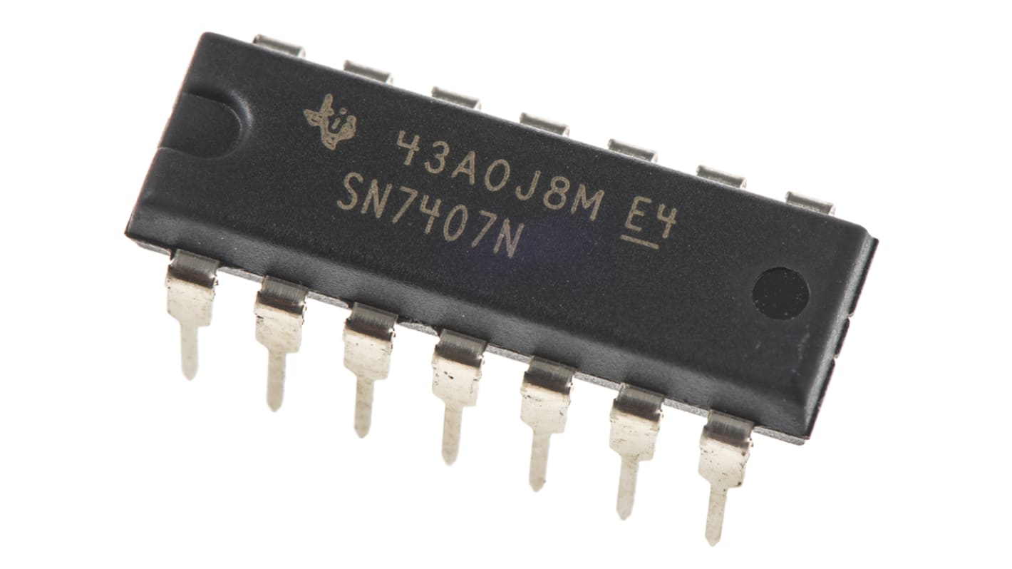 Texas Instruments SN7407N Hex-Channel Buffer & Line Driver, Open Collector, 14-Pin PDIP