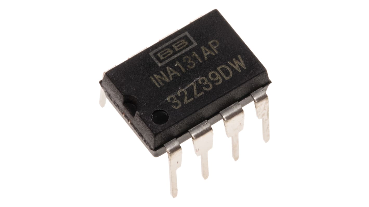 INA131AP Texas Instruments, Instrumentation Amplifier, 0.125mV Offset, 5 V, 9 V, 12 V, 15 V, 18 V, 24 V, 28 V, 8-Pin