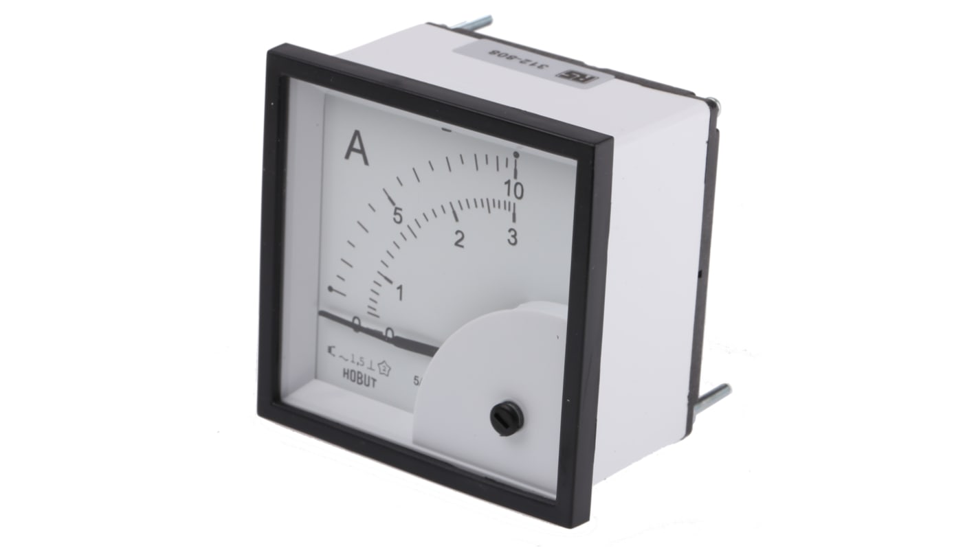 HOBUT D72SD Analogue Panel Ammeter FSD 0/5A Dual Scale 0/10A & 0/3A AC, 72mm x 72mm Moving Iron