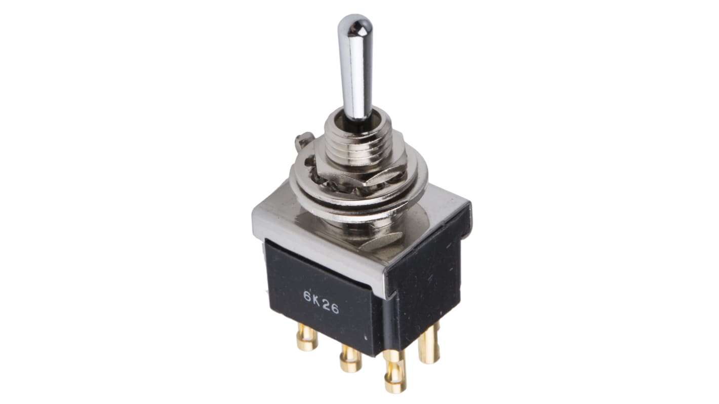 TE Connectivity Toggle Switch, Panel Mount, On-Off-On, DPDT, Solder Terminal, 250V