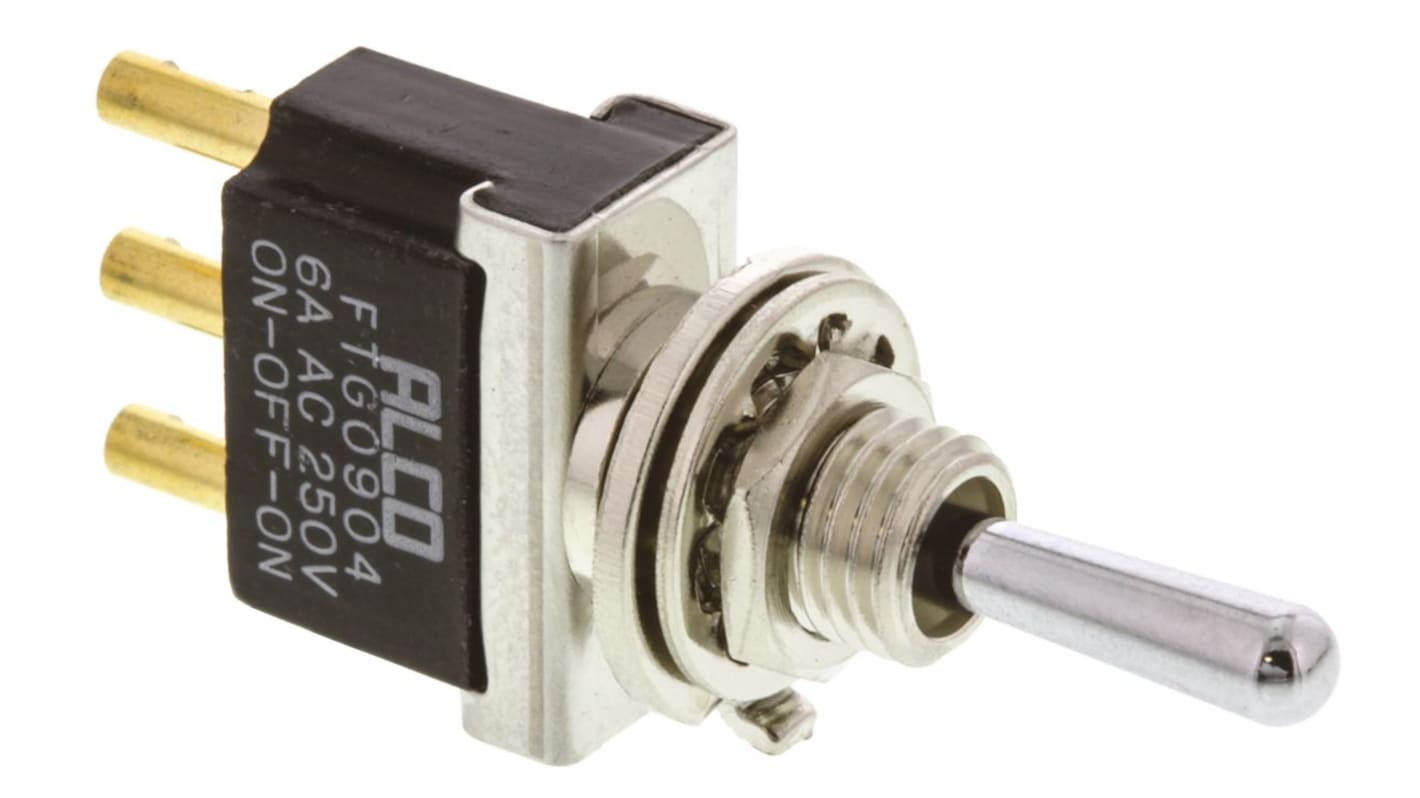 TE Connectivity Toggle Switch, Panel Mount, (On)-Off-(On), SPDT, Solder Terminal, 125V ac