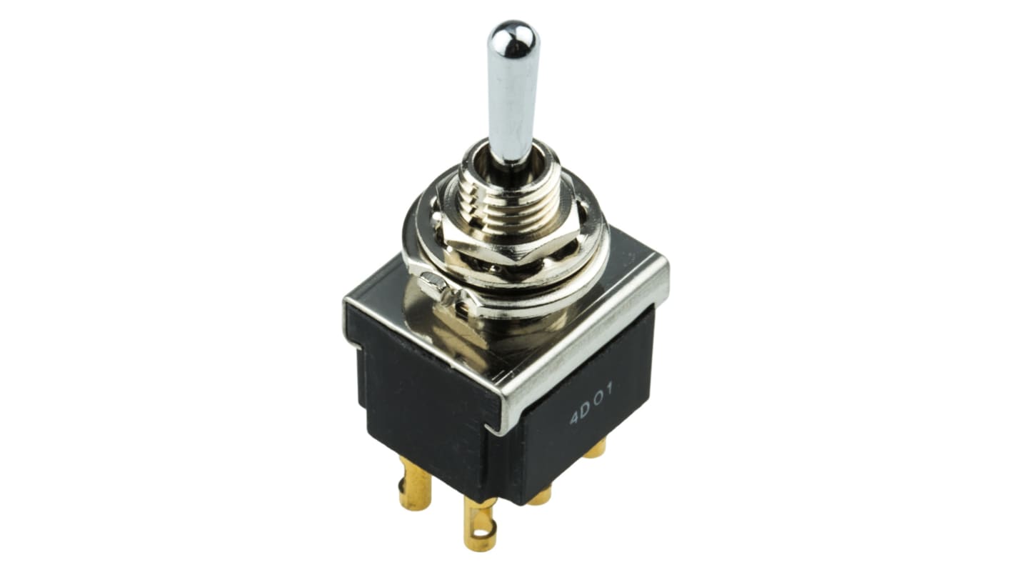 TE Connectivity Toggle Switch, Panel Mount, (On)-Off-(On), DPDT, Solder Terminal, 125V ac