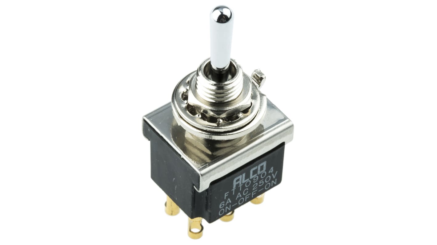 TE Connectivity Toggle Switch, Panel Mount, On-Off-(On), DPDT, Solder Terminal, 125V ac