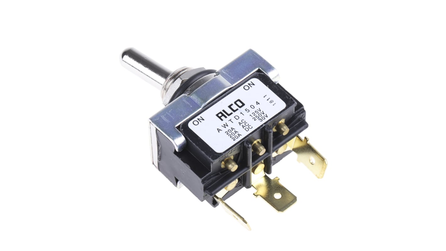 TE Connectivity 钮子开关, 单刀双掷, 开-开操作, 20 A @ 250 V 交流, 面板安装, 插片端子, IP67