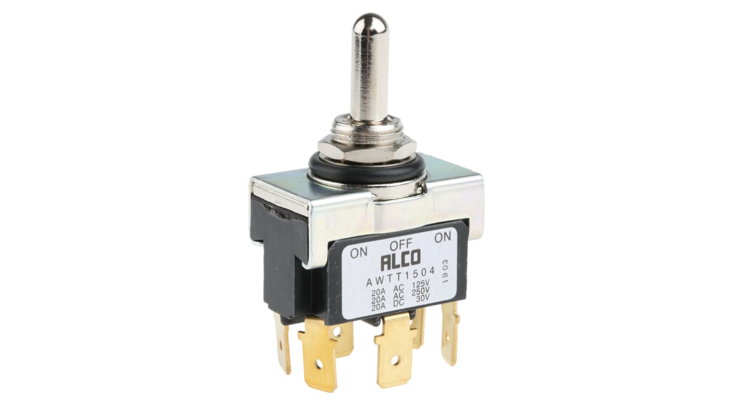TE Connectivity Toggle Switch, Panel Mount, On-Off-(On), DPDT, Tab Terminal