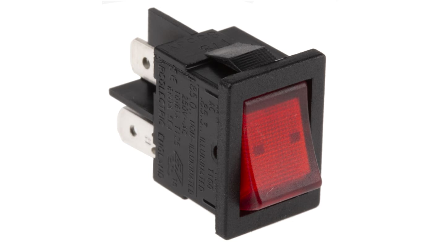 Arcolectric (Bulgin) Ltd Illuminated DPST, On-Off Rocker Switch Panel Mount