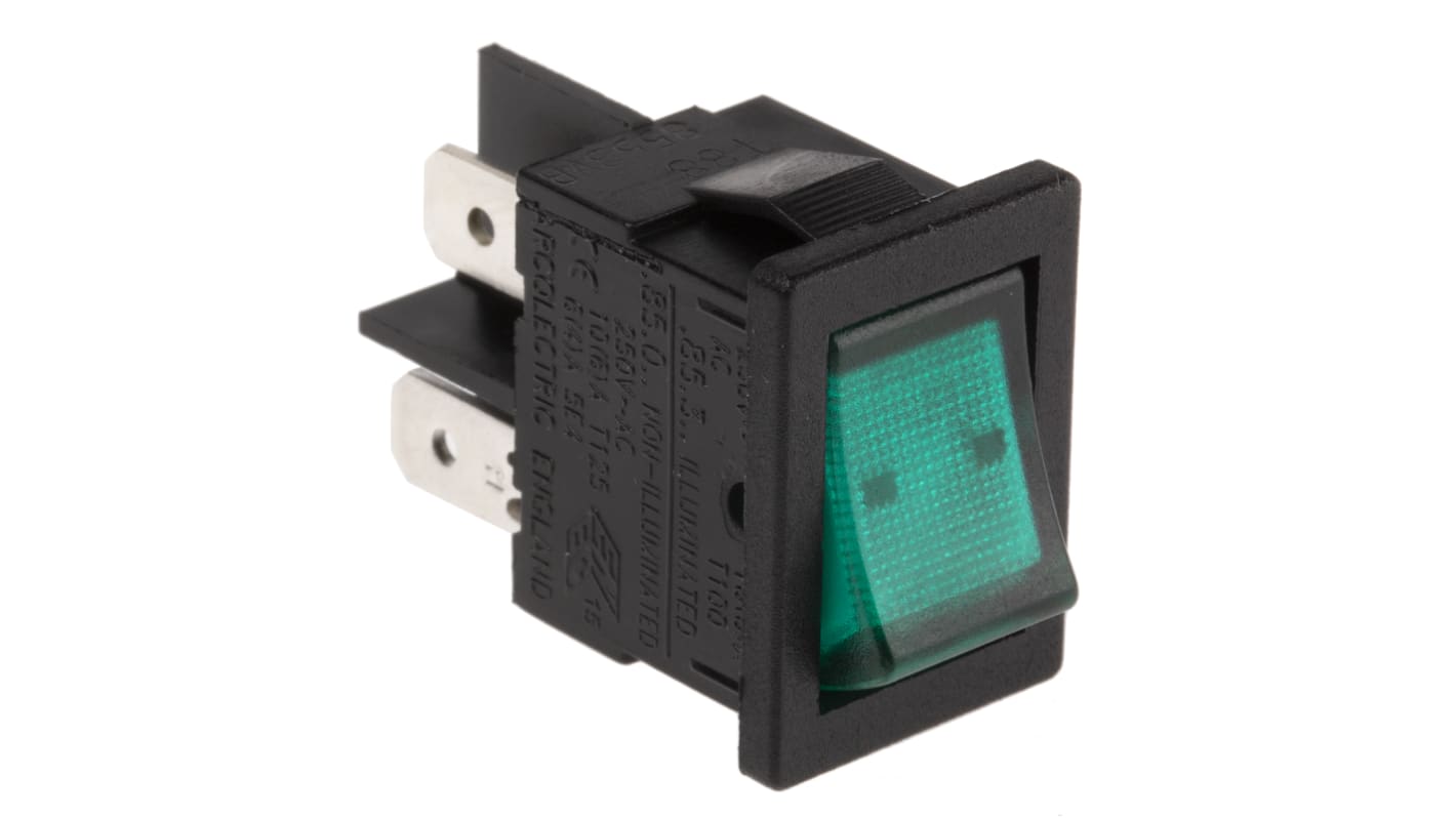 Arcolectric (Bulgin) Ltd 带灯船型开关矩形执行器, 双刀单掷, 面板切口19.4 x 12.9mm, 面板安装, 250V, 开-关操作