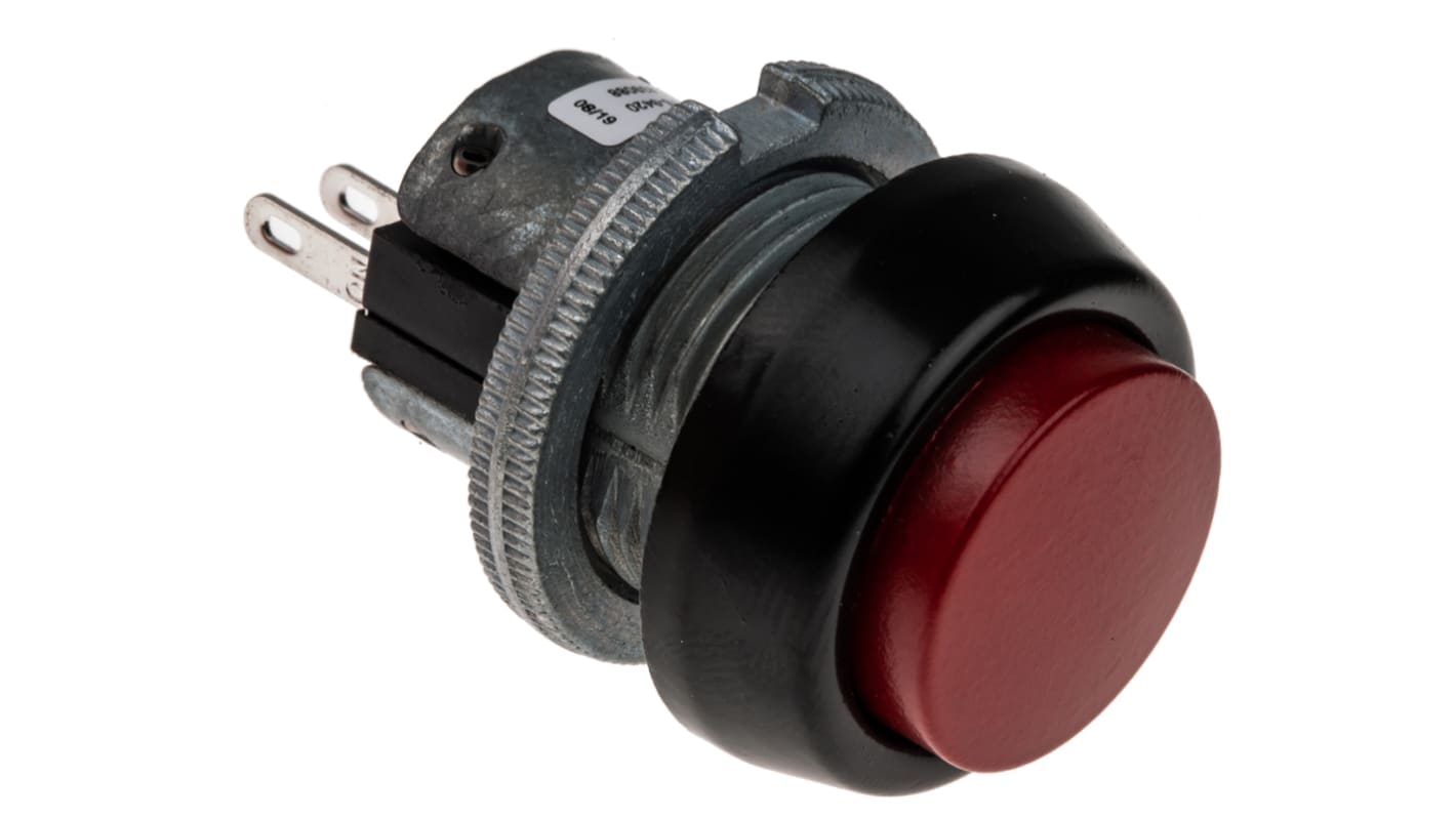 Interruptor de Botón Pulsador ITW Switches 76-94, color de botón Rojo, SPDT, acción momentánea, 10 A a 250 V ac, 250V