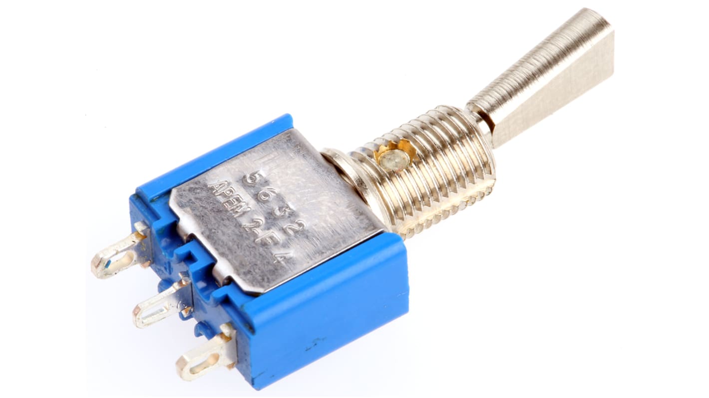 APEM Toggle Switch, Panel Mount, On-(On), SPDT, Solder Terminal