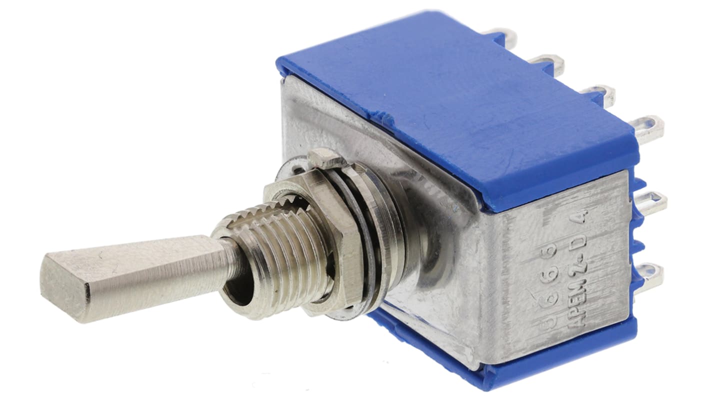 APEM Toggle Switch, Panel Mount, On-On, 4PDT, Solder Terminal
