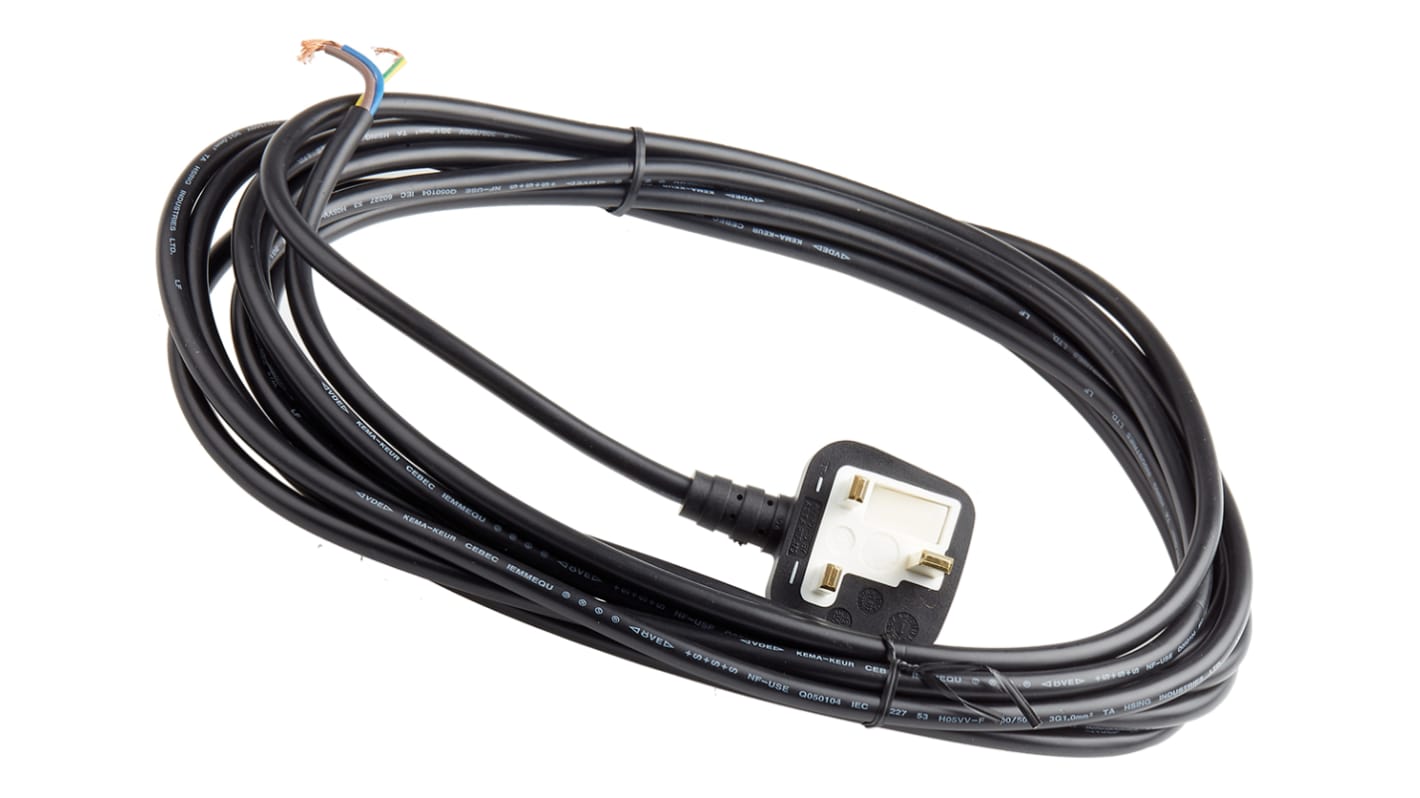 RS PRO Konfektioniertes Stromkabel, A offenes Ende, B UK-Stecker Typ G / Stecker, 10 A, 6m Schwarz,  250 V