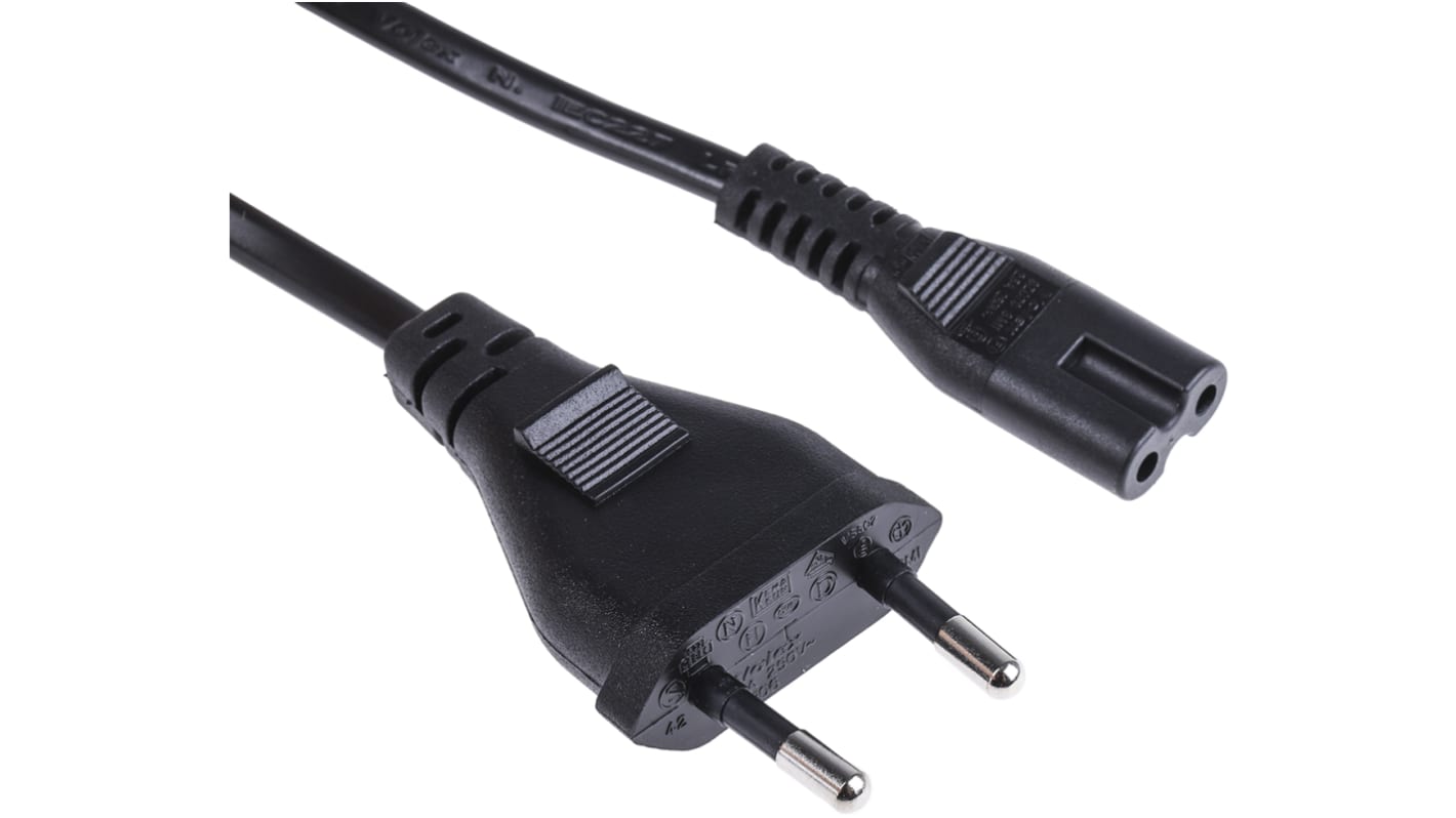 Cable de alimentación RS PRO Negro de 1.5m, con. A IEC C7, hembra, con. B Conector macho europeo tipo C, macho, 250 V /