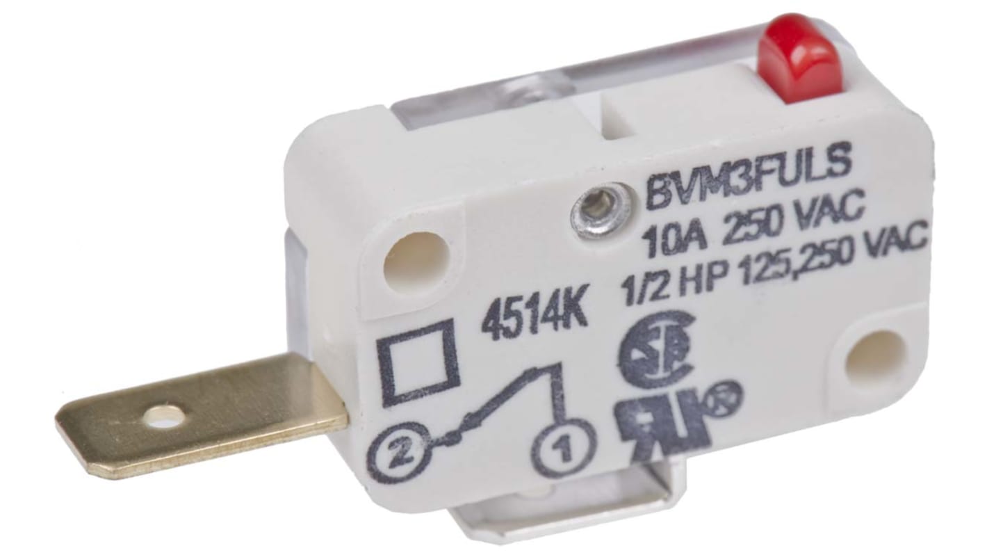Microinterruttore, Saia-Burgess, SPST, 10 A a 250 V c.a., IP40, con linguetta