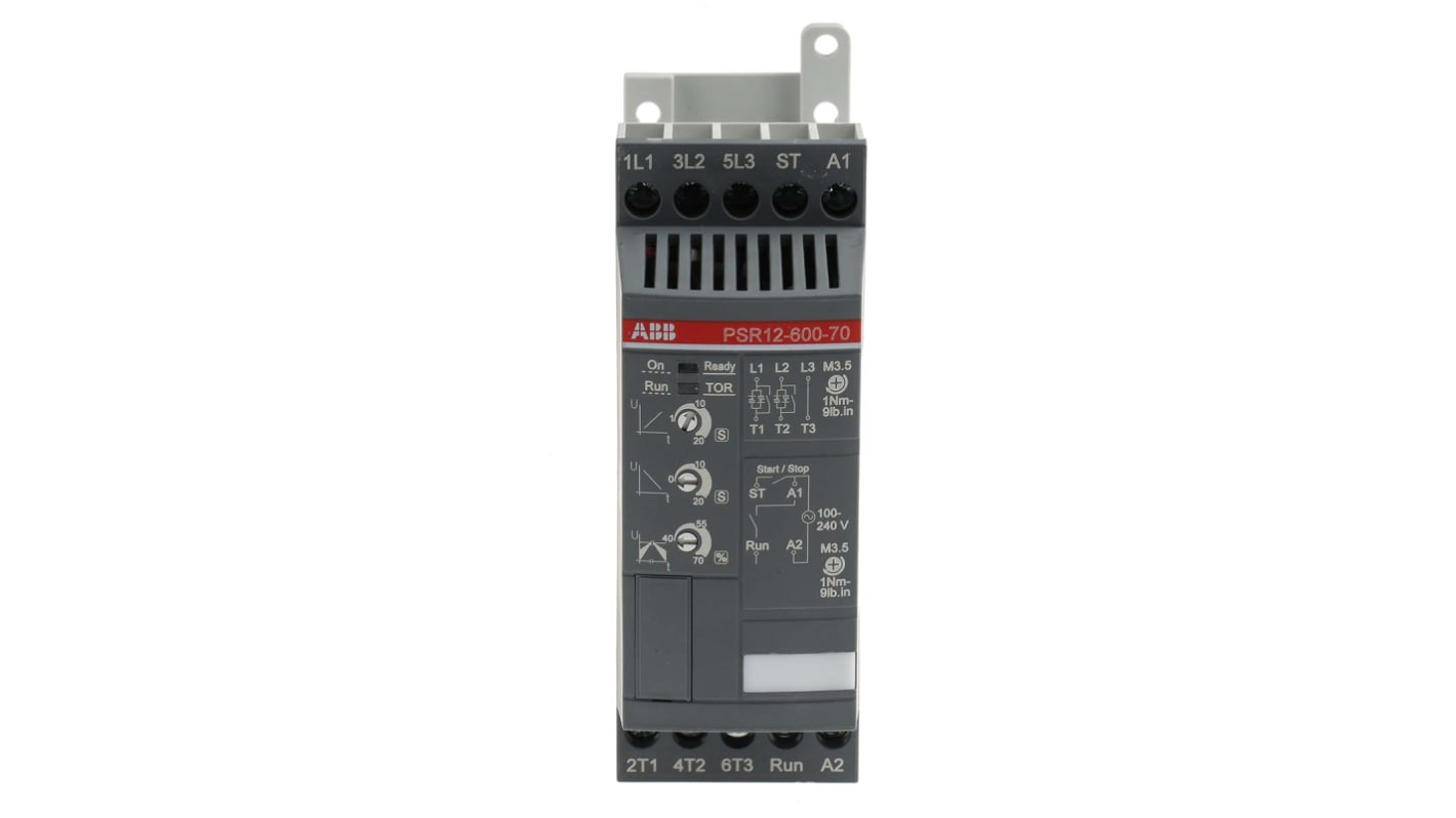 ABB 软启动器, 3相, 5.5 kW, 600 V 交流, 12 A, IP20, 113.5mm x 45mm x 140mm, PSR系列