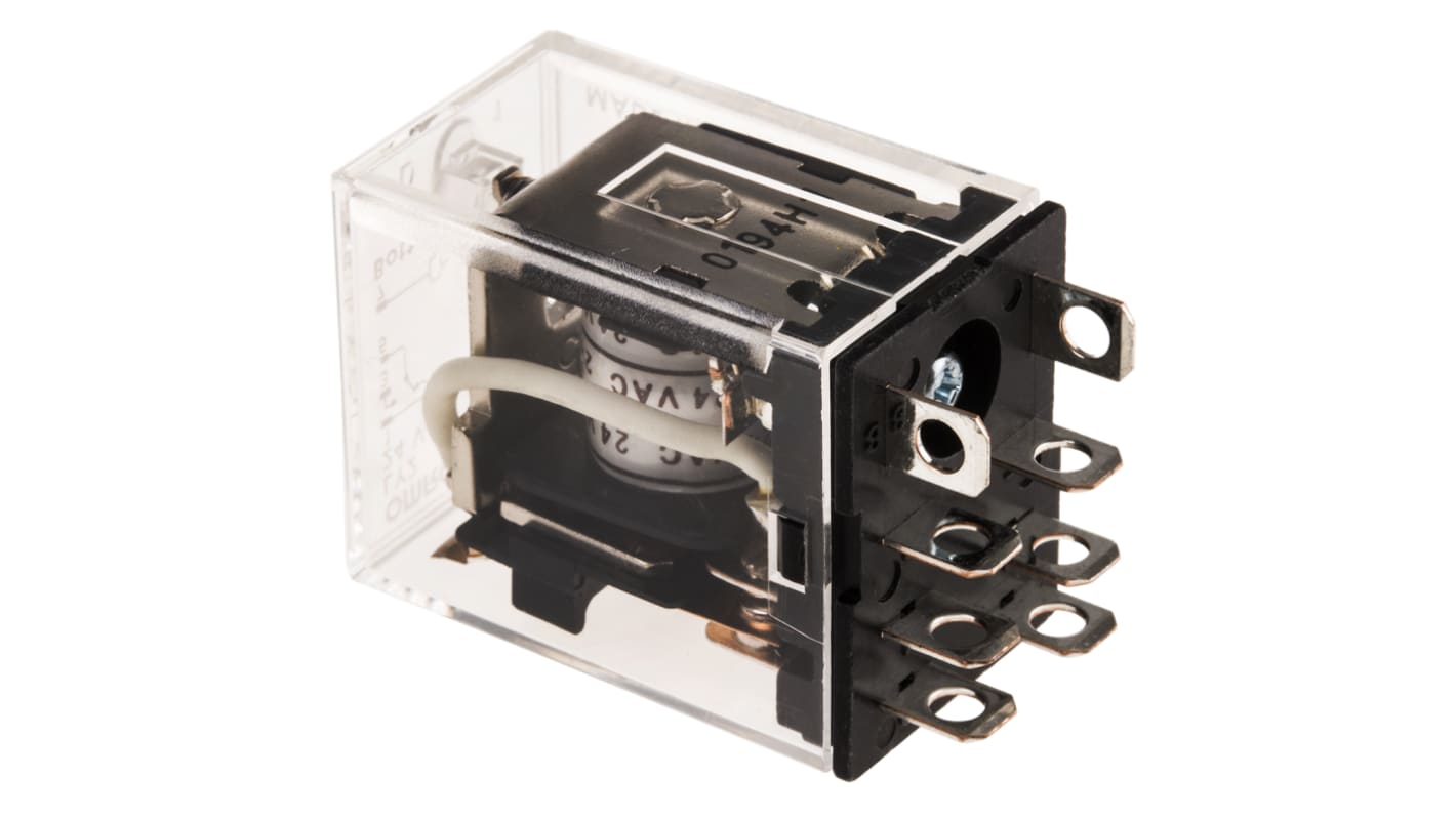 Relè di potenza Omron serie LY2, DPDT, bobina 24V ca, A innesto