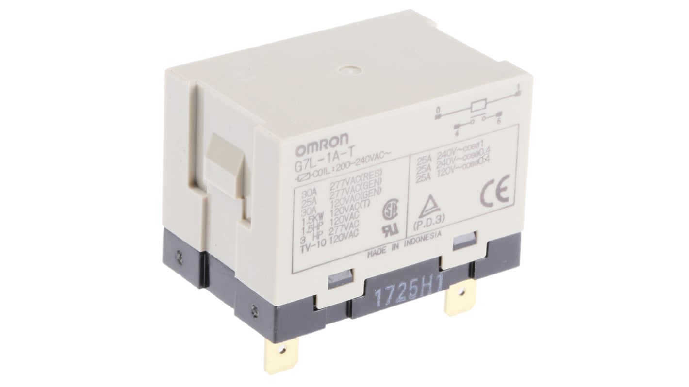 Omron Panel Mount Power Relay, 240V ac Coil, 30A Switching Current, SPST