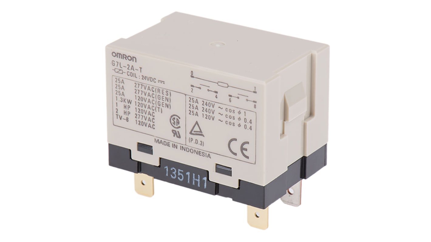 Omron Panel Mount Power Relay, 24V dc Coil, 25A Switching Current, DPST