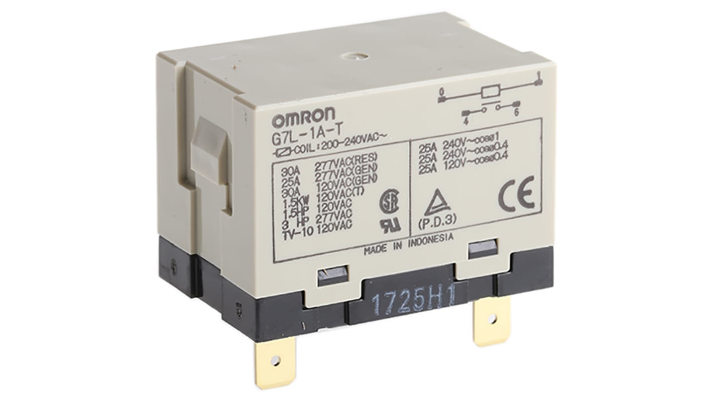 Omron Panel Mount Power Relay, 120V ac Coil, 25A Switching Current, DPST