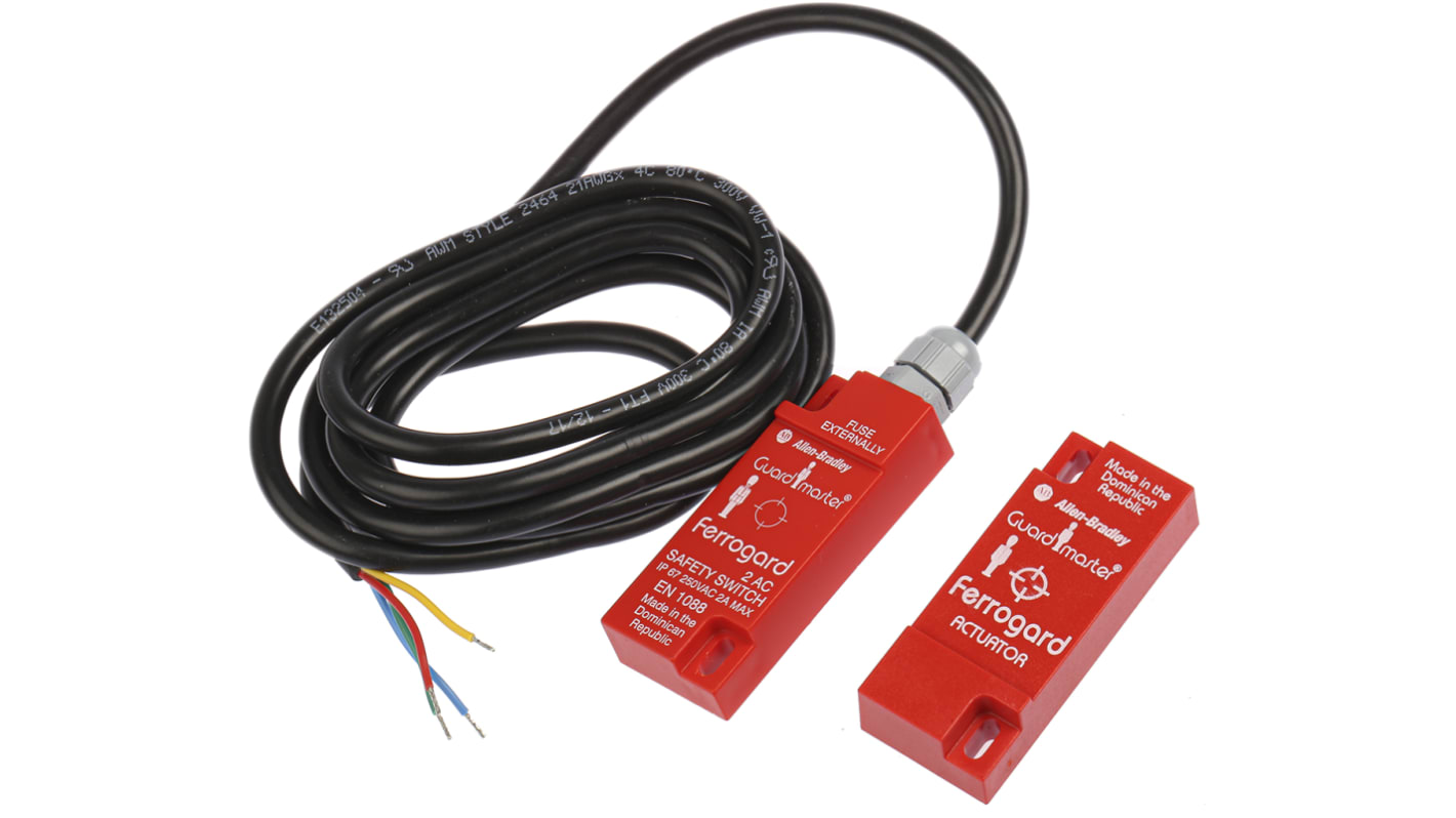Allen Bradley 440N Series Magnetic Non-Contact Safety Switch, 250V ac, Plastic Housing, NC, 2m Cable