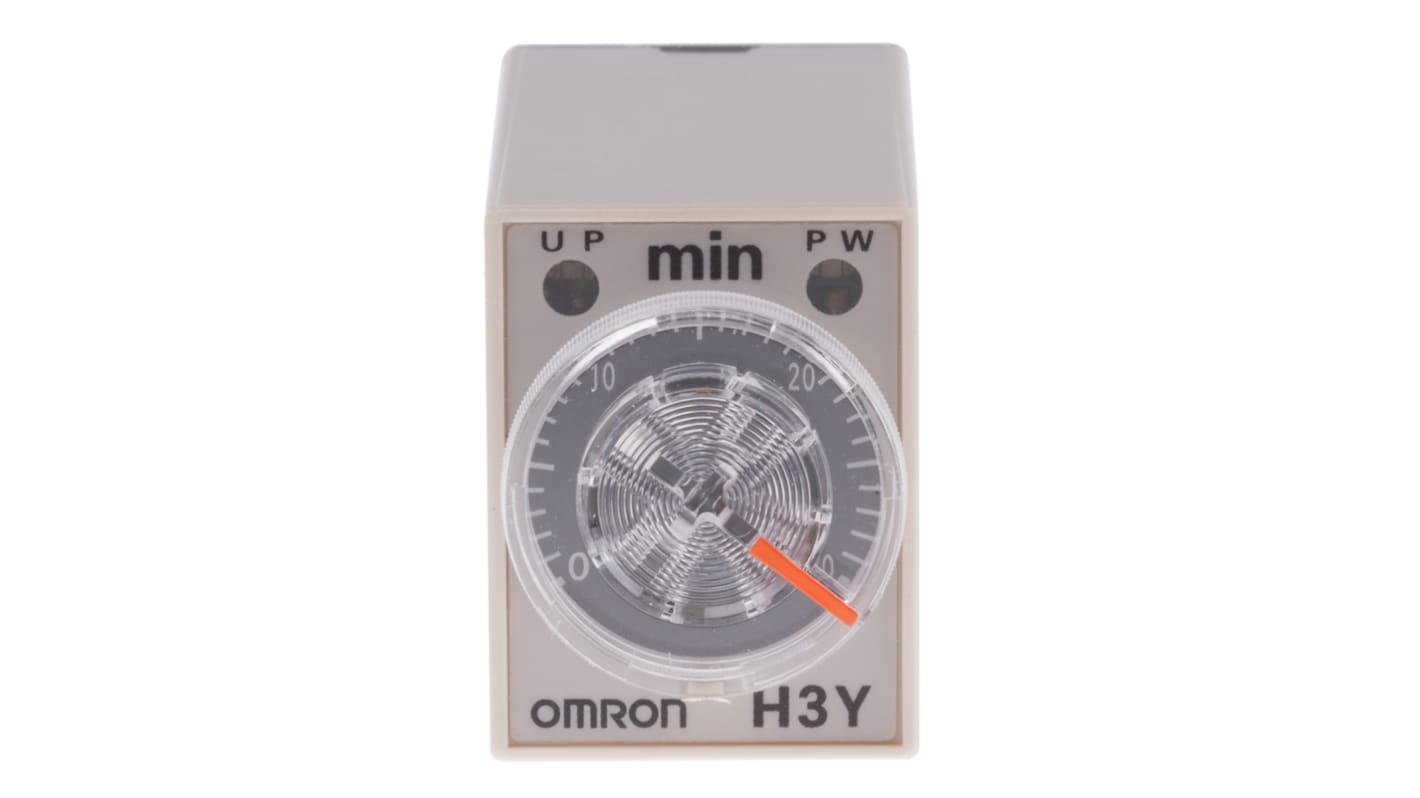 Omron H3Y-4 Series DIN Rail, Surface Mount Timer Relay, 24V ac, 4-Contact, 1 → 30min, 1-Function, 4PDT