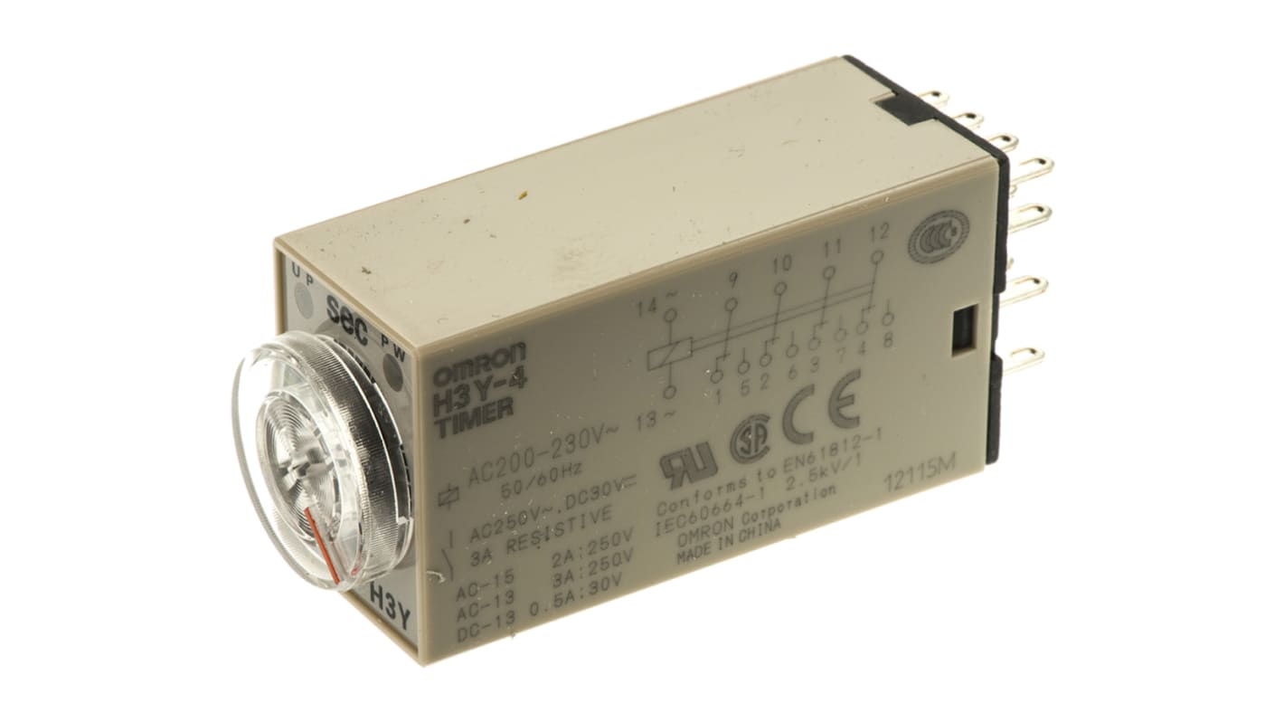オムロン シングル タイマーリレー, 2 → 60s, 200 → 230V ac, 4PDT, DINレール, 表面実装, H3Y シリーズ