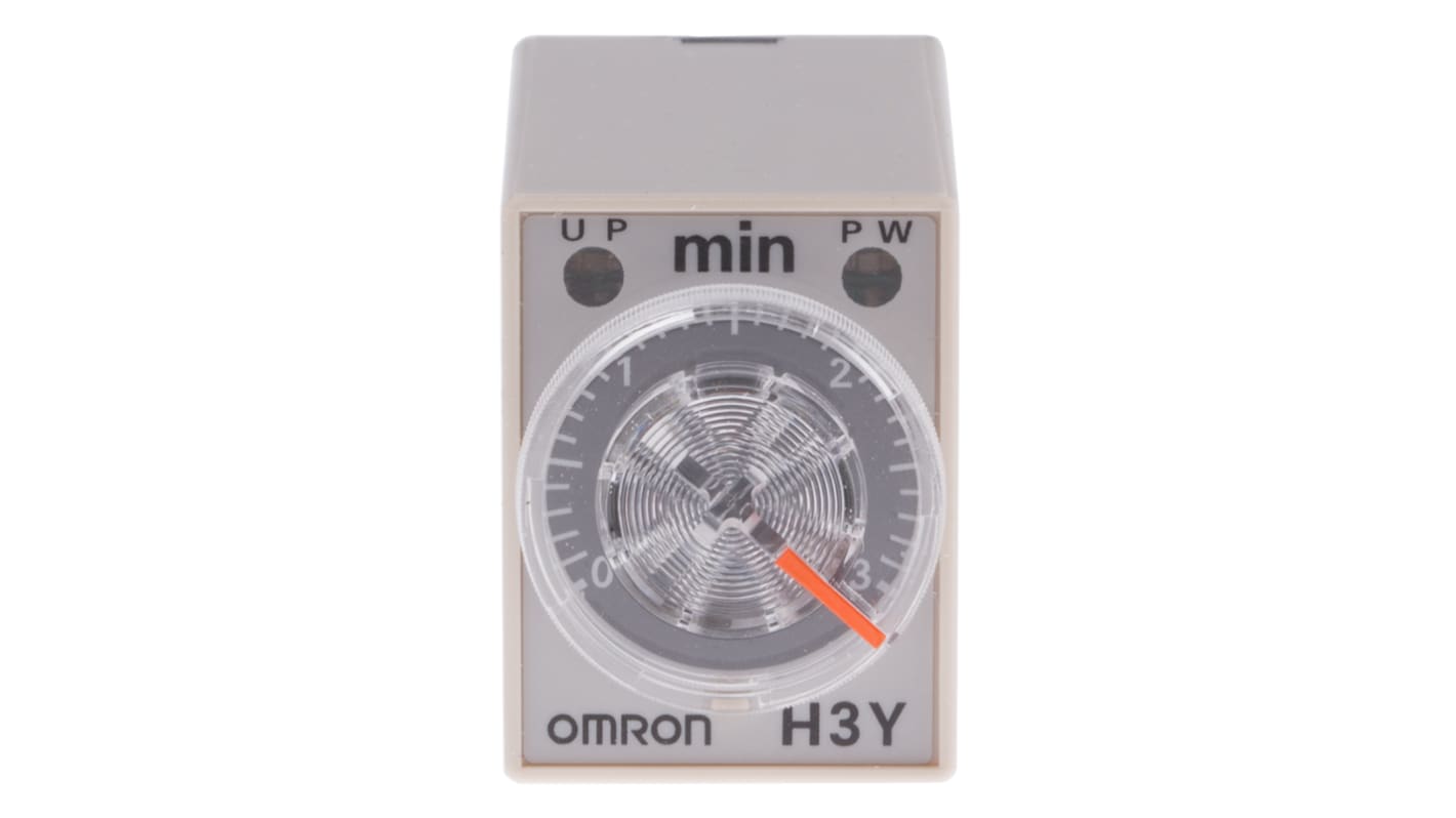 オムロン シングル タイマーリレー, 0.1 → 3min, 200 → 230V ac, 4PDT, DINレール, 表面実装, H3Y-4 シリーズ