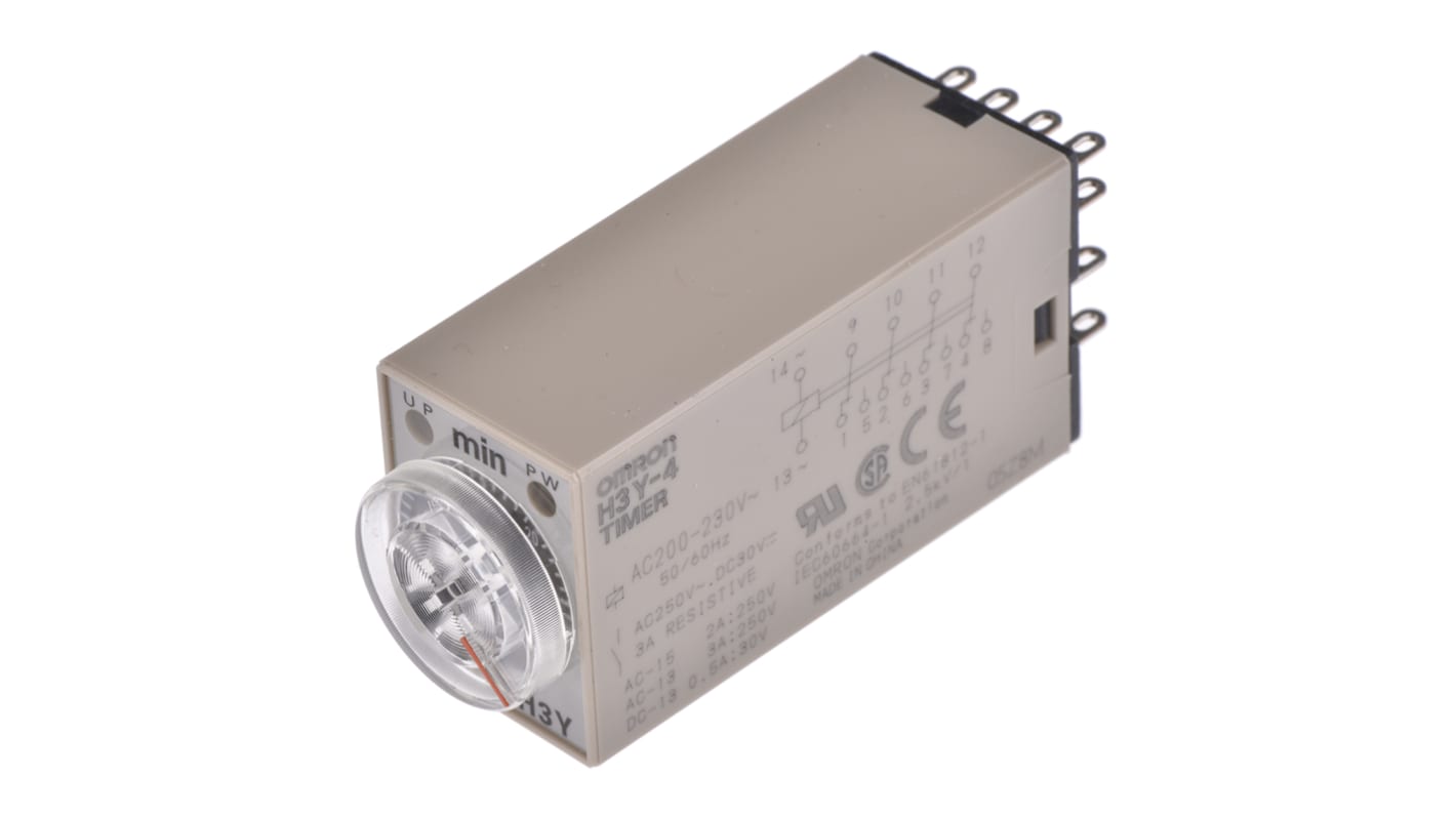 オムロン タイマーリレー, 200 → 230V ac, DINレール, 表面実装, オンディレー, H3Y-4 AC200-230 30M