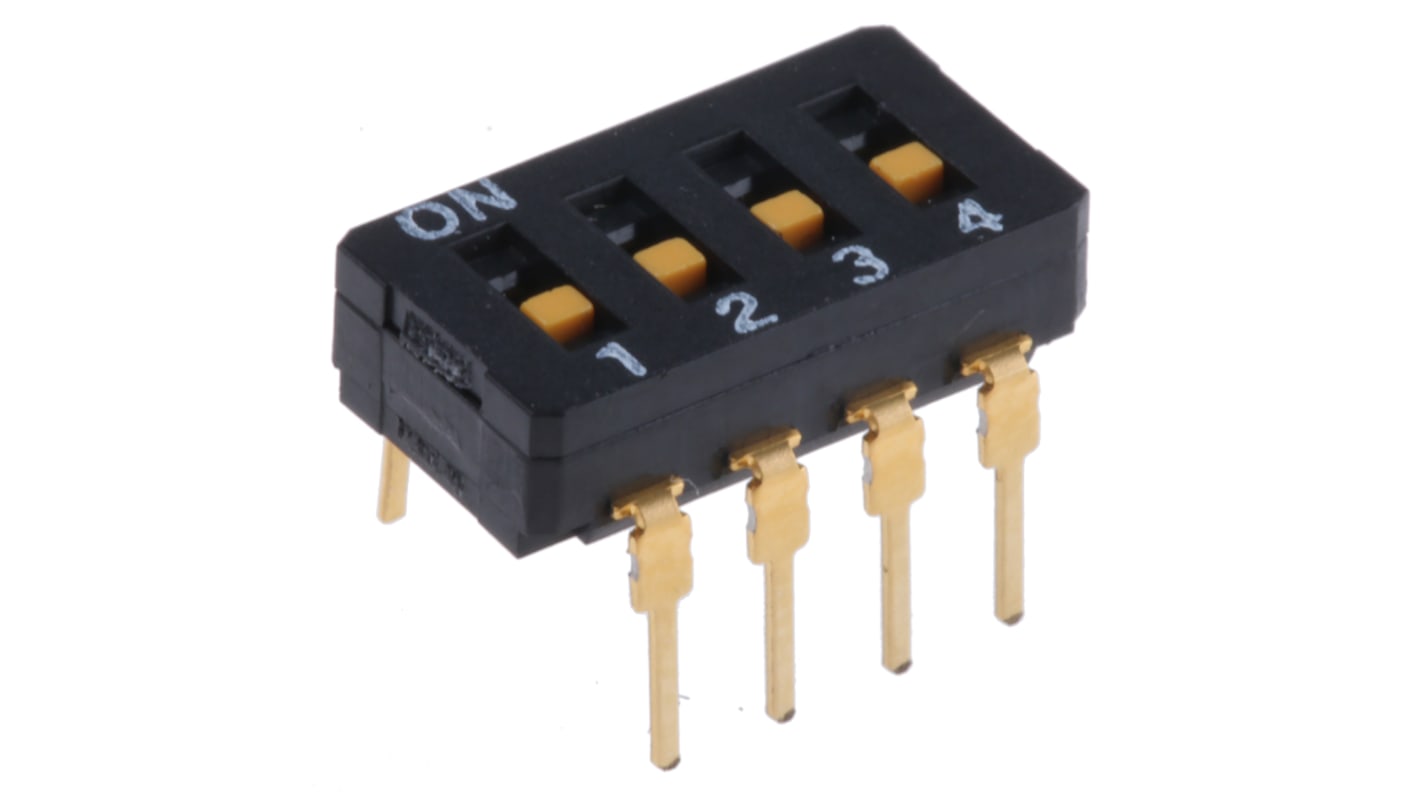 Omron 4位DIP开关, 滑动执行器, 4PST触点, 通孔安装, 5000Operations