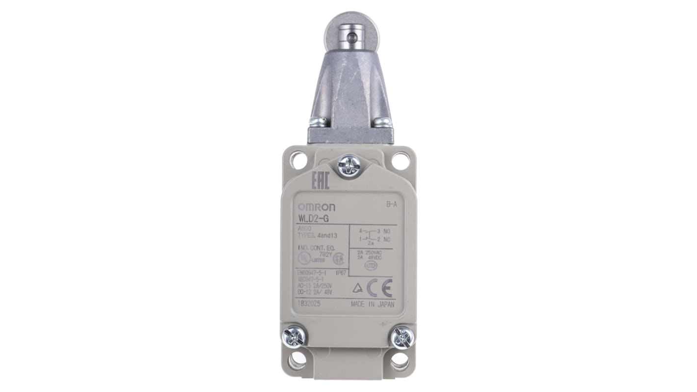 Omron WL Series Roller Lever Limit Switch, NO/NC, IP67, SPDT, Die Cast Aluminium Housing, 600V ac Max, 10A Max