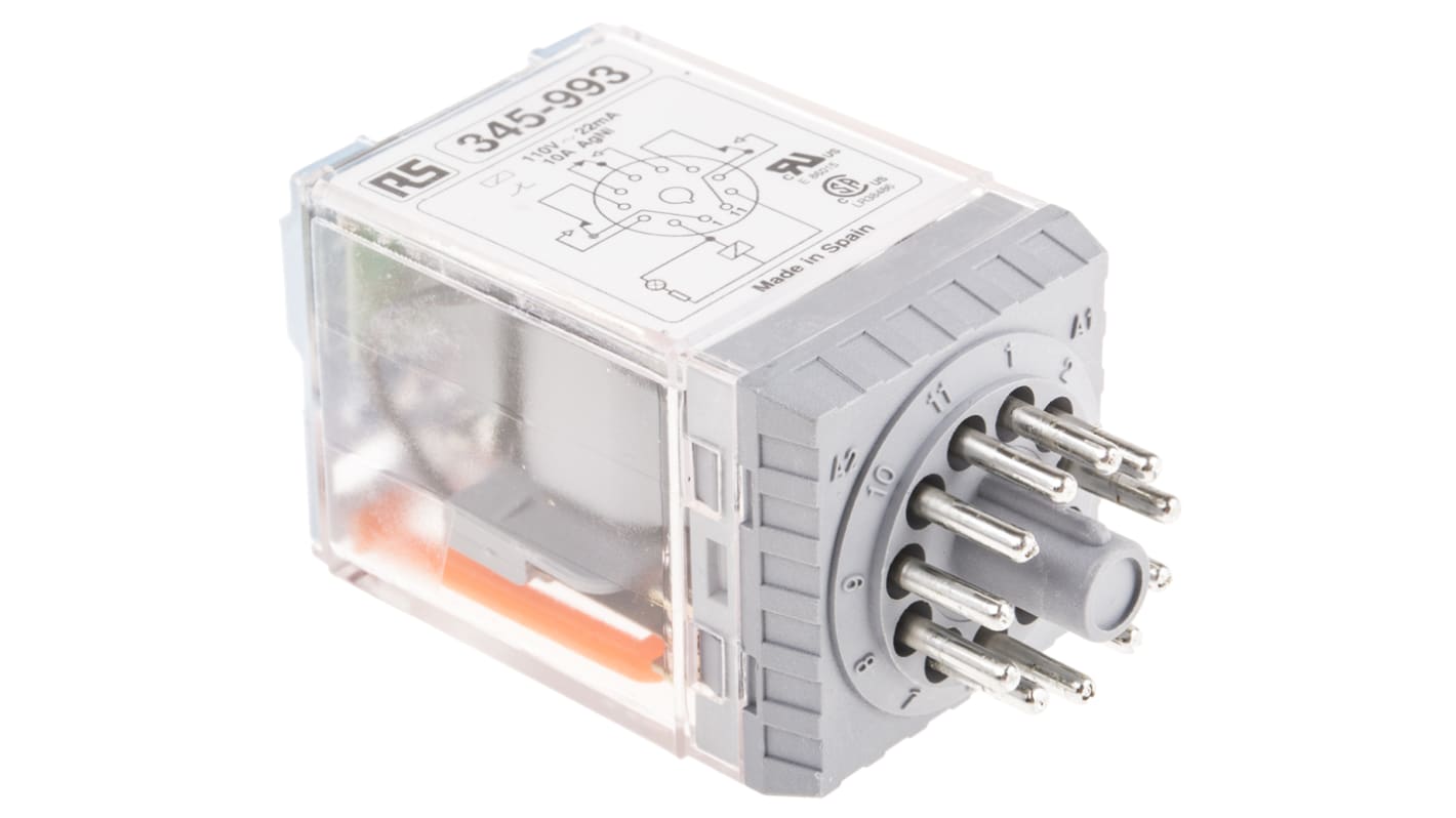 Releco 功率继电器, 115V 交流线圈, 10A切换, 3PDT, 3极, 插入式安装, 银合金触点, MRC系列