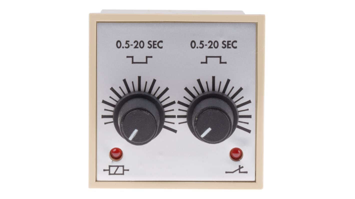 Timer Relay Tempatron, intervallo 0.5 → 20s, 2 poli, DPDT, Montaggio su guida DIN, a pannello