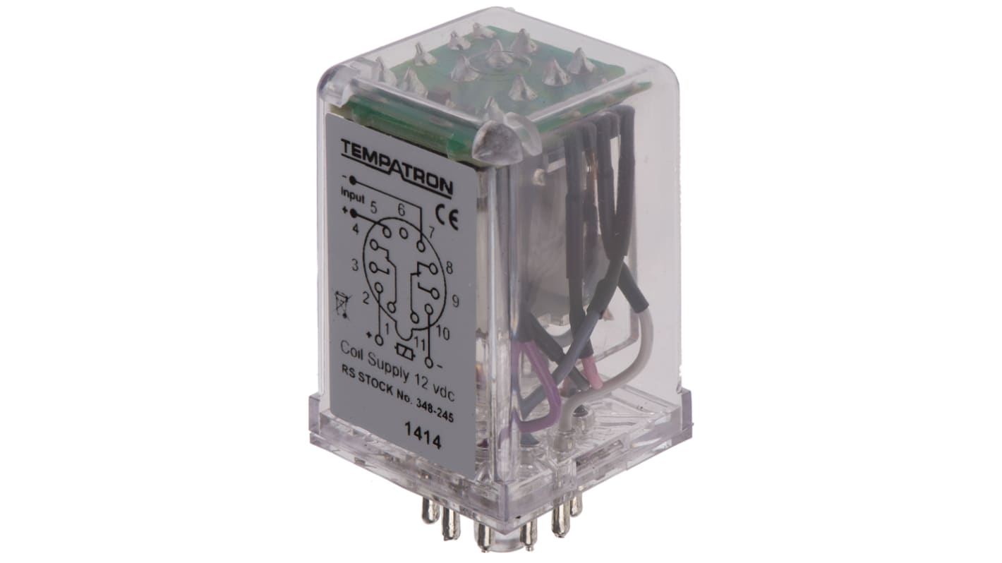 Tempatron パワーリレー, 12V dc, 2c接点, 7A, プラグイン