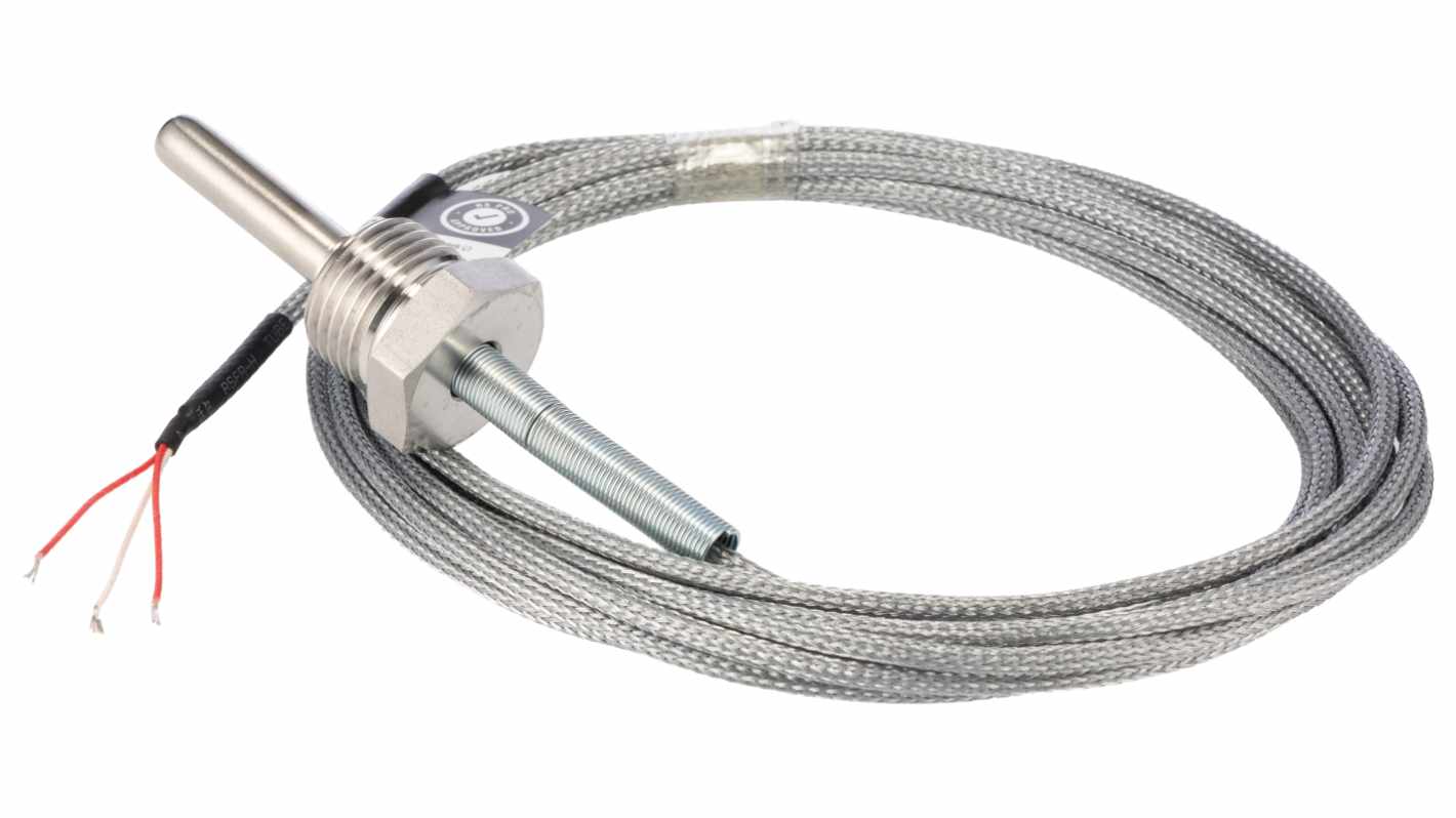 RS PRO PT100 Temperature Sensor, 8mm Dia, 50mm Long, 3 Wire, Probe, 400°C Max